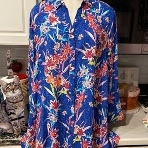 Q womens Como casual long sleeve button front plus size blouse 1x. EUC